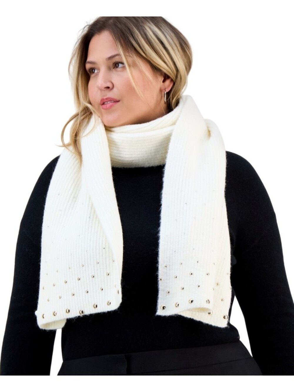 NWT INC International Concepts Studded Muffler Scarf IN9542501 Ivory Off White